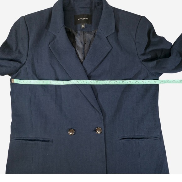 Banana Republic Size 16 Blue Cotton Linen Blend Double Breasted Blazer Jacket - Picture 6 of 9